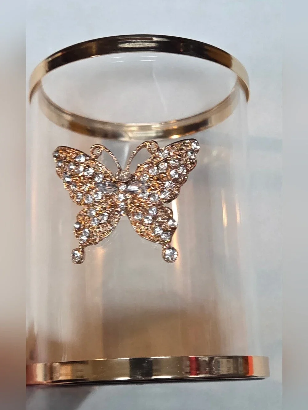 Bath & Body Works Butterfly Glass Cloche Pedestal Candle Holder Gold Edging - Picture 3 of 8